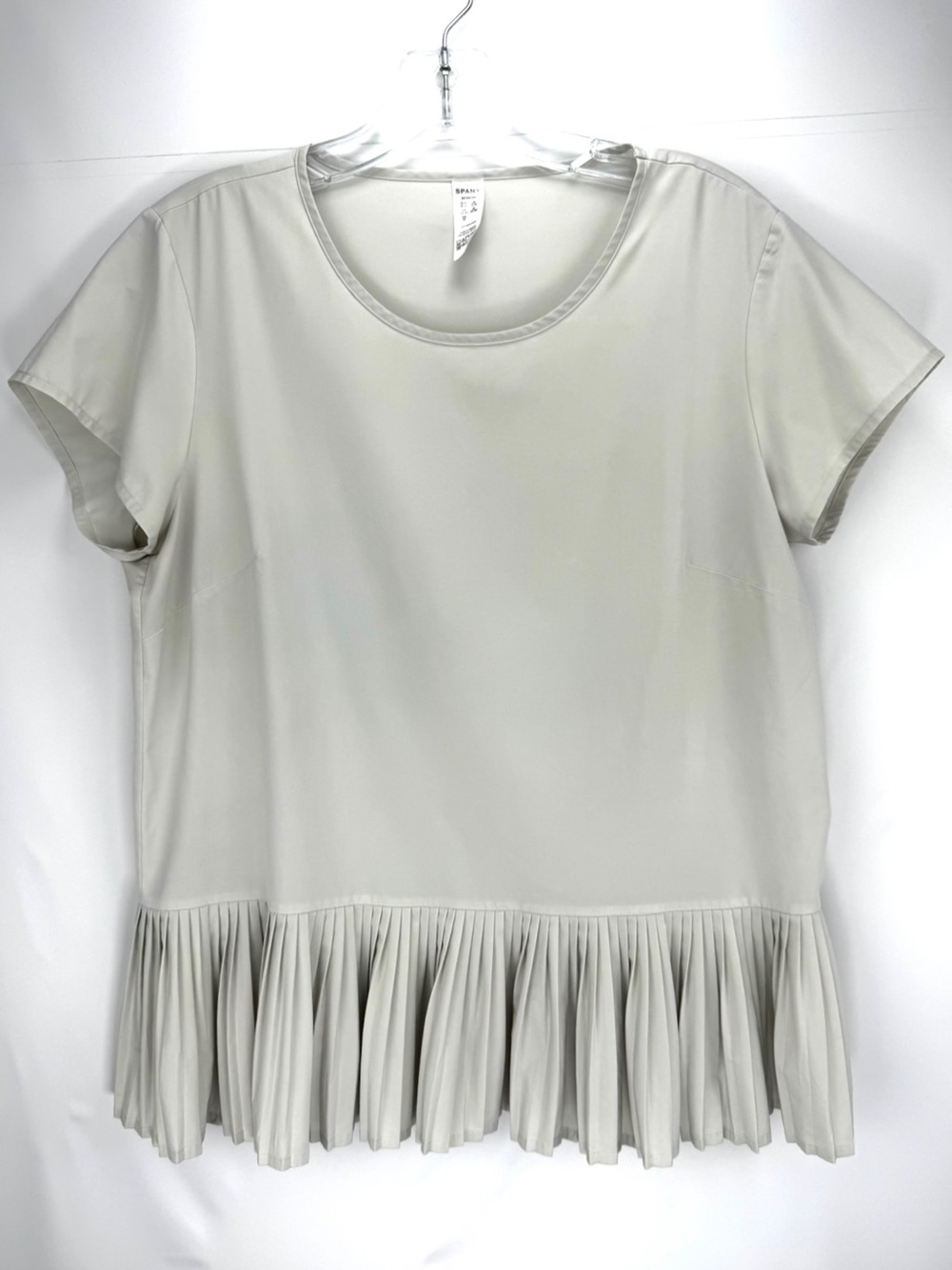 SPANX Cloud White Short-Sleeve Peplum Tunic with Pleated Hem
